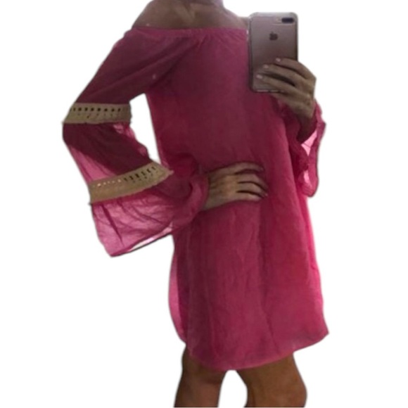 Women’s vava by Joy Han pink tassel sleeve off the shoulder dress nwt size L - Picture 10 of 10